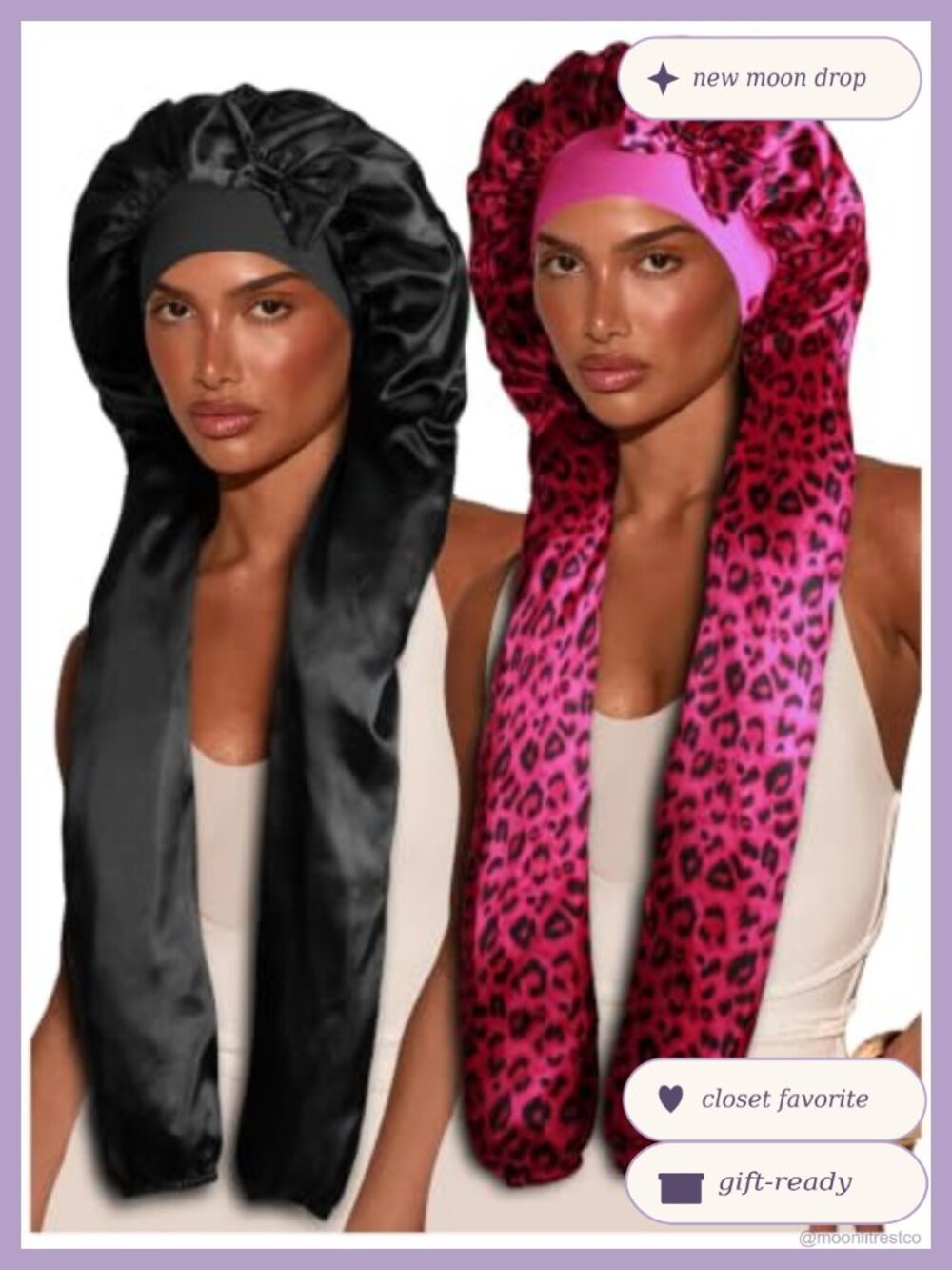 Extra Large Satin Sleep Bonnet for Long Hair Braids Adjustable Wide Band 2pc Set